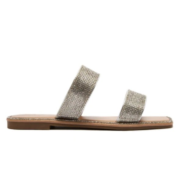 !! NEW !! Embellished Double Strap Square Toe Sandals in Silver - Picture 7 of 12